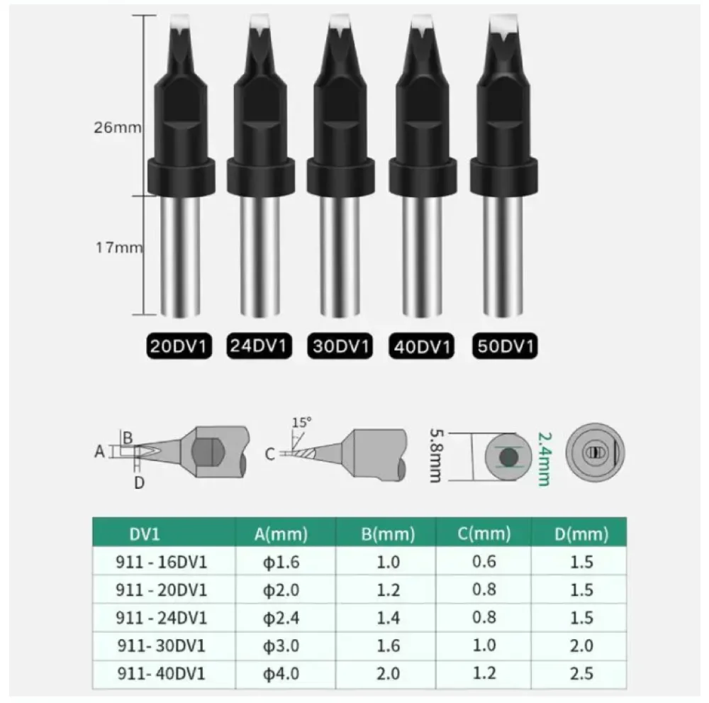 10 pcs 911 automatic soldering machine DV1 type soldering iron tips, suitable for 150W high frequency soldering station