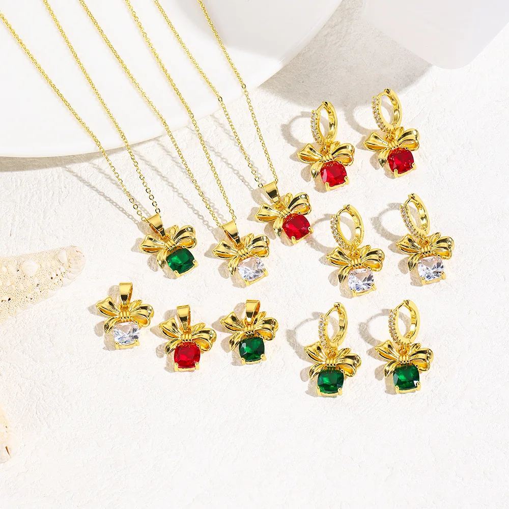 

1 set of fresh and sweet personalized creative colorful bow gift box necklace pendant earrings set charm women's jewelry