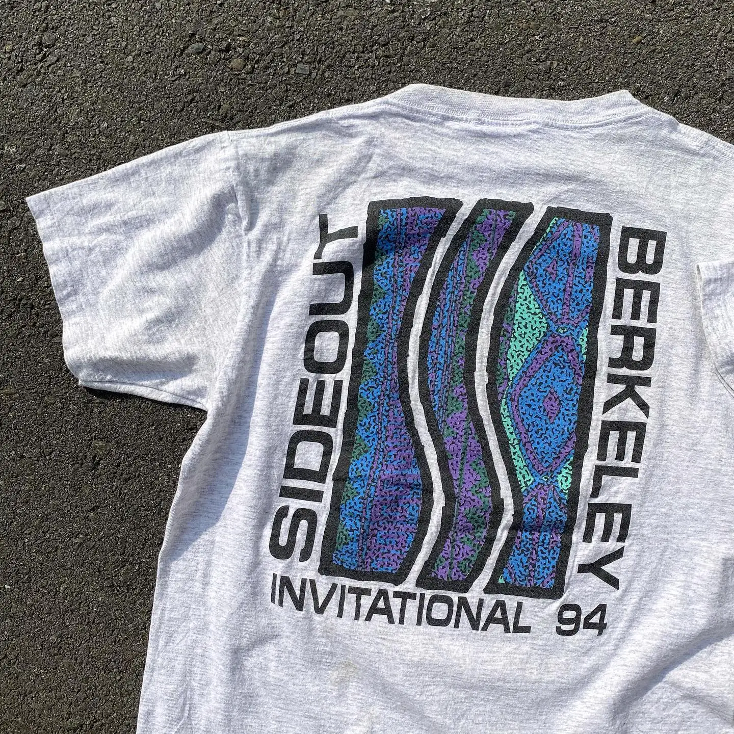 Vintage American Retro Ethnic Geometry Short Sleeve Surfing Men's T-shirt Wang Has Disease Studio Light Grey Cotton Tee