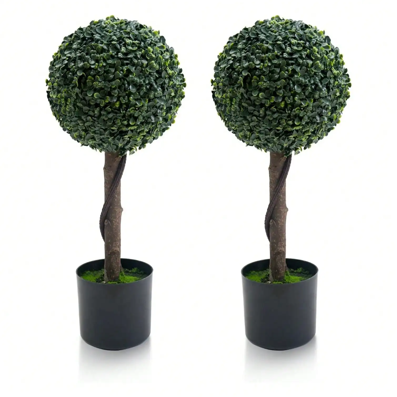24/35 Inch Artificial Topiary Trees Set Of 2, Fake Topiary Boxwood Ball Tree, Faux Shrubs Plants Green Decor Indoor Porch,Garden