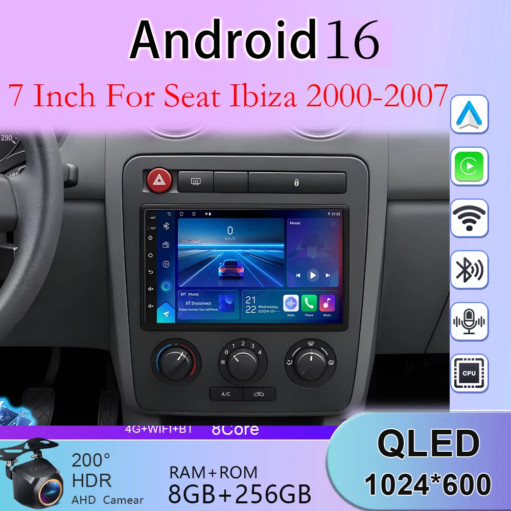 WIFI Car Radio For Seat Ibiza 2000-2006 2007 Android 16 GPS Navigation Stereo Multimedia Player Wireless Android Auto Carplay 4G