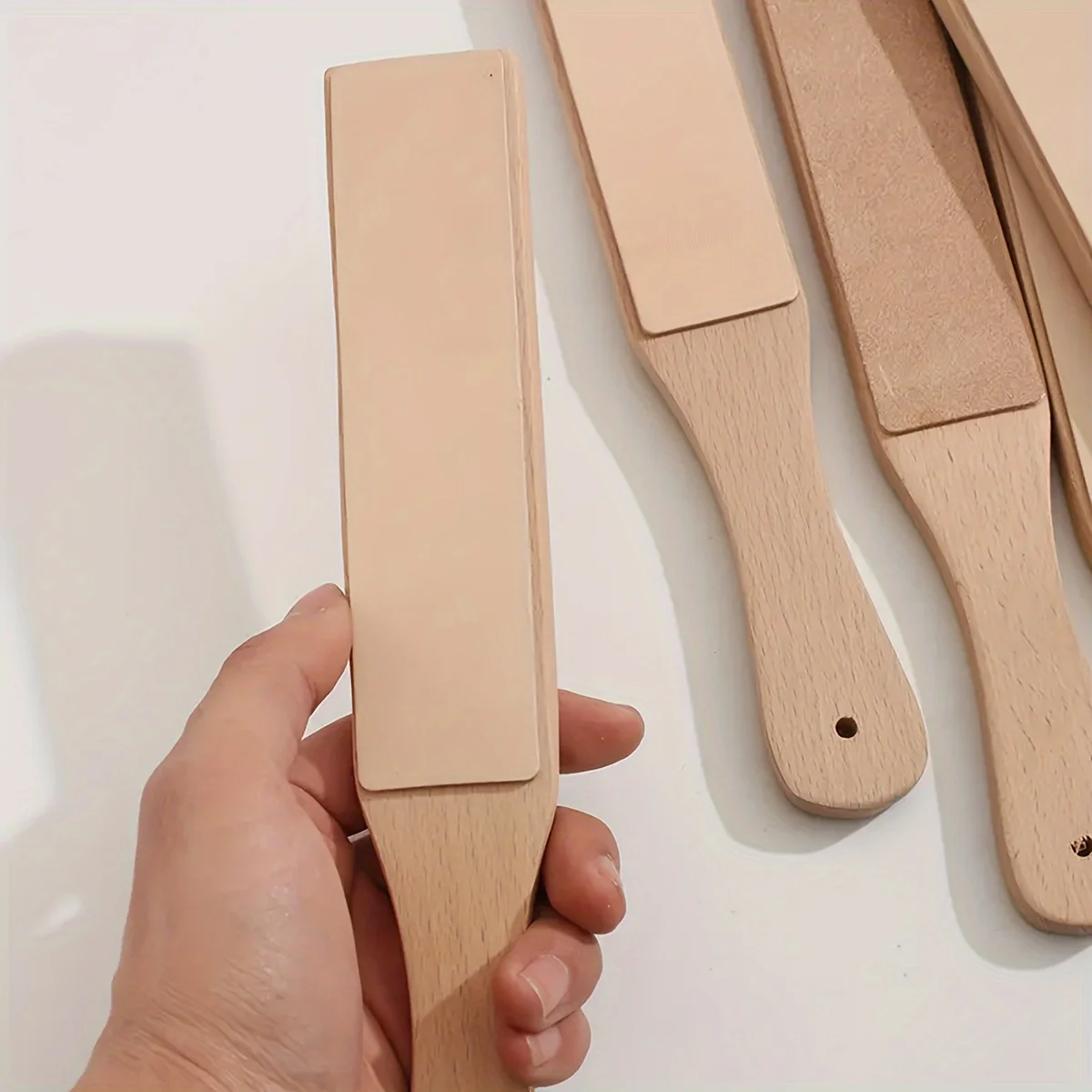 Double-Sided Leather Sharpeners DIY Polishing Board Essential Accessory with Wooden Handle for Leather Modeling And Brightening