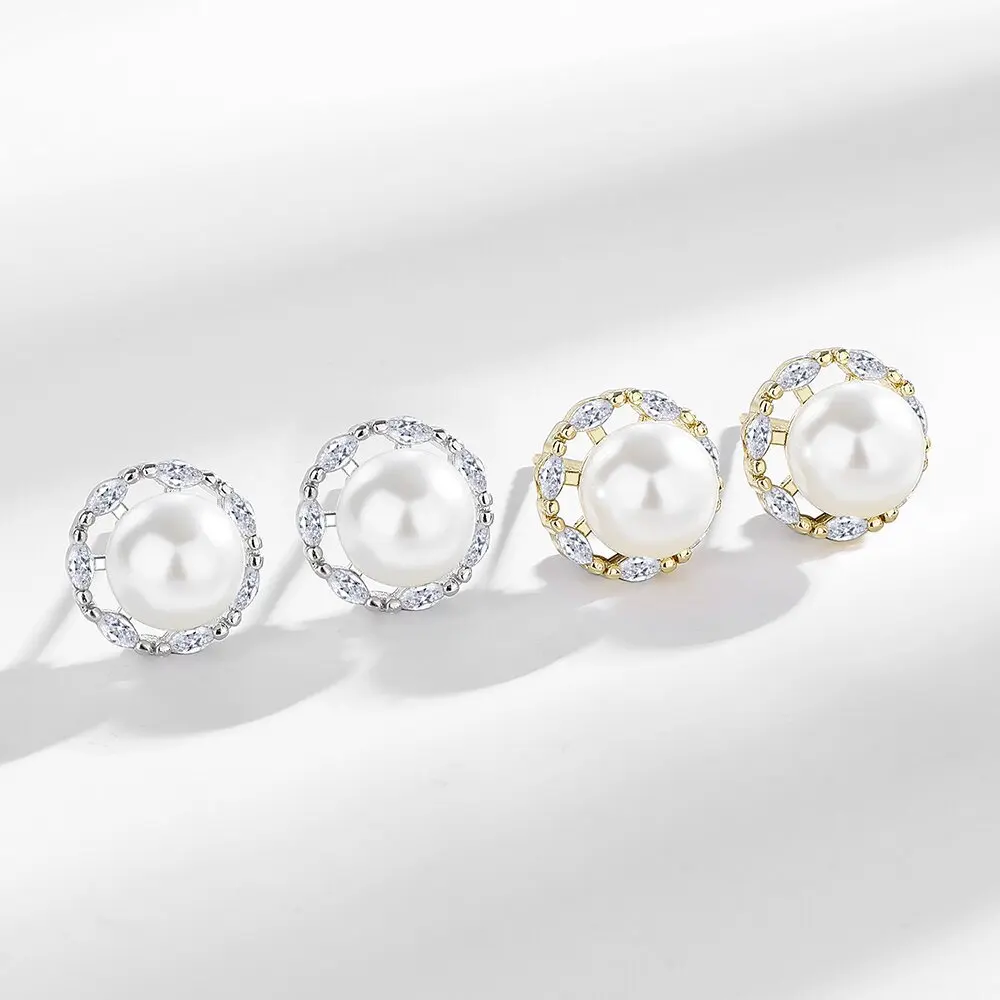 

925 Sterling Silver Earrings Round Hollow Zircons Pearl Earrings Ladies Fashion Simple Birthday Wedding Anniversary Jewelry Gift
