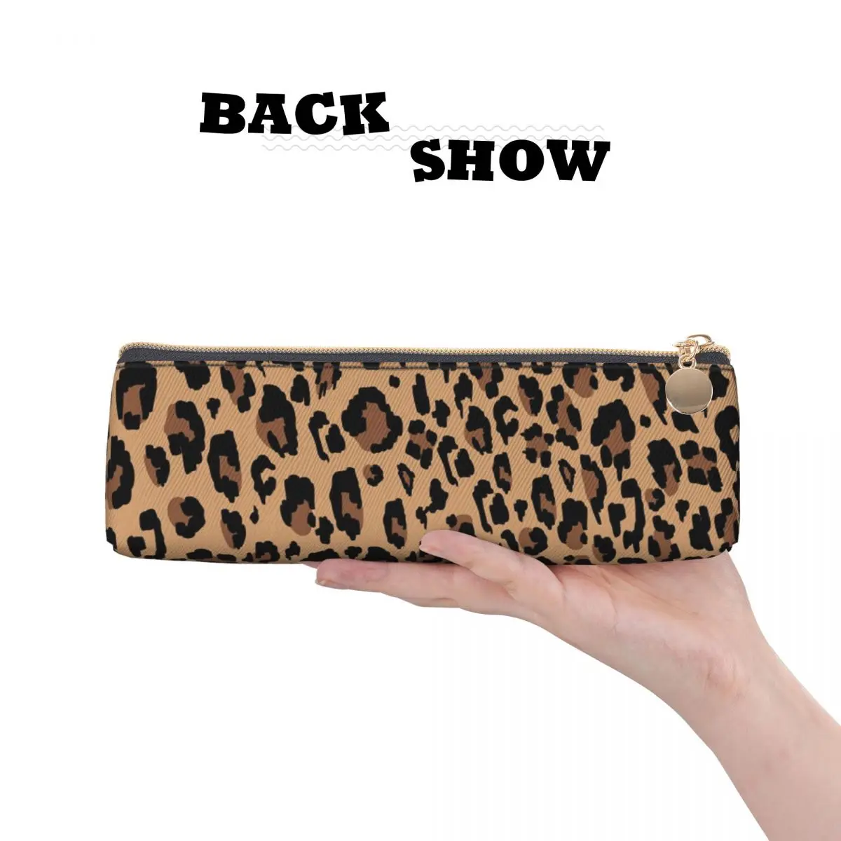 Astuccio a triangolo leopardato retrò Jungle Animal Print Girls Boys College Zipper Pencil Box Kawaii Leather Pen Bag