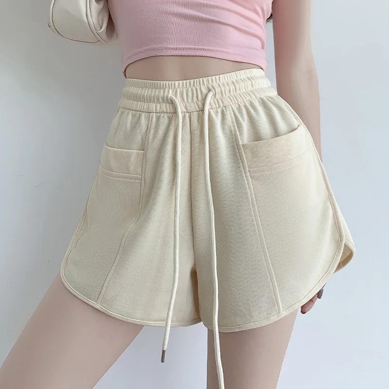 

Women's Casual Straight Short Pants, Ladies Loose Wide Leg Bottoms, Female High Waist Sports Shorts, Monochromatic, Summer, 2023