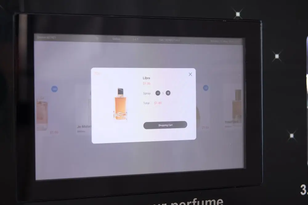 Customized Smart Perfume Spraying Vending Machine 5 Bottles 100ml Wall Mounted Small Freestanding With Card Reader For Business