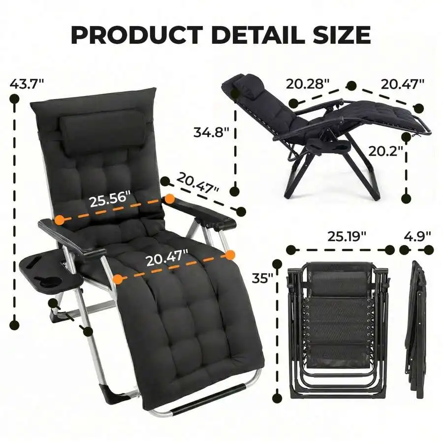 Zero Gravity Chair, Folding Reclining Lounge Chair With 400 Lb Weight Capacity, Portable Metal Frame Chair For Indoor And Outdoo