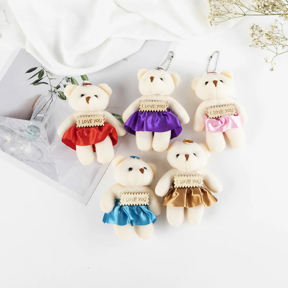 New 10cm Wooden Sign Models Bouquet Apron Siamese Bear Plush Small Doll Cartoon Cute Plush Toys Keychain Pendant Kid Gift