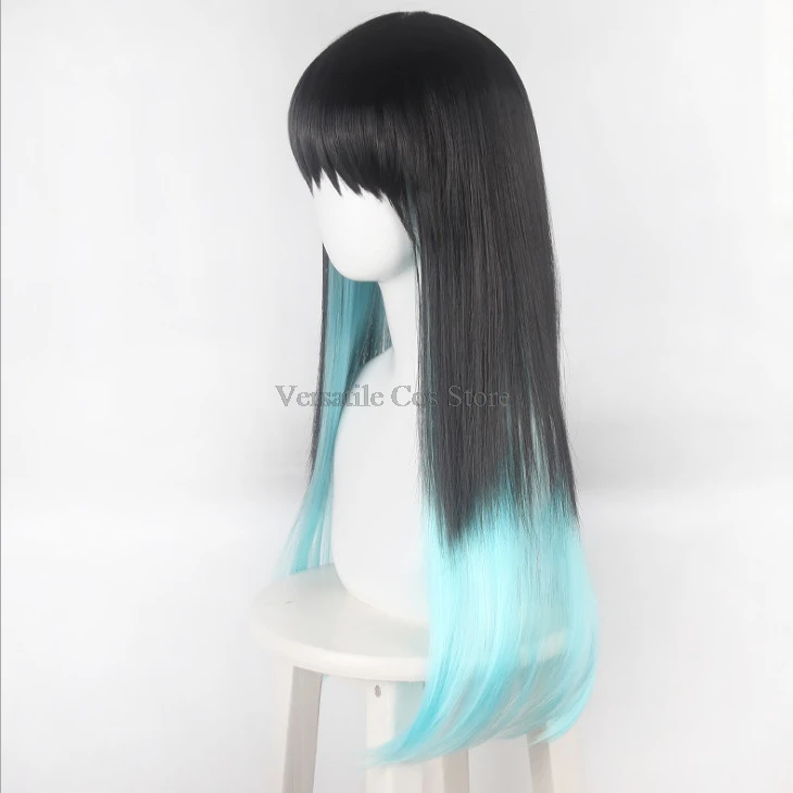 Tokitou Muichirou Wig Anime Demon Slayer Kimetsu No Yaiba Cosplay Black And Blue Gradient Long Straight Wig Men Women