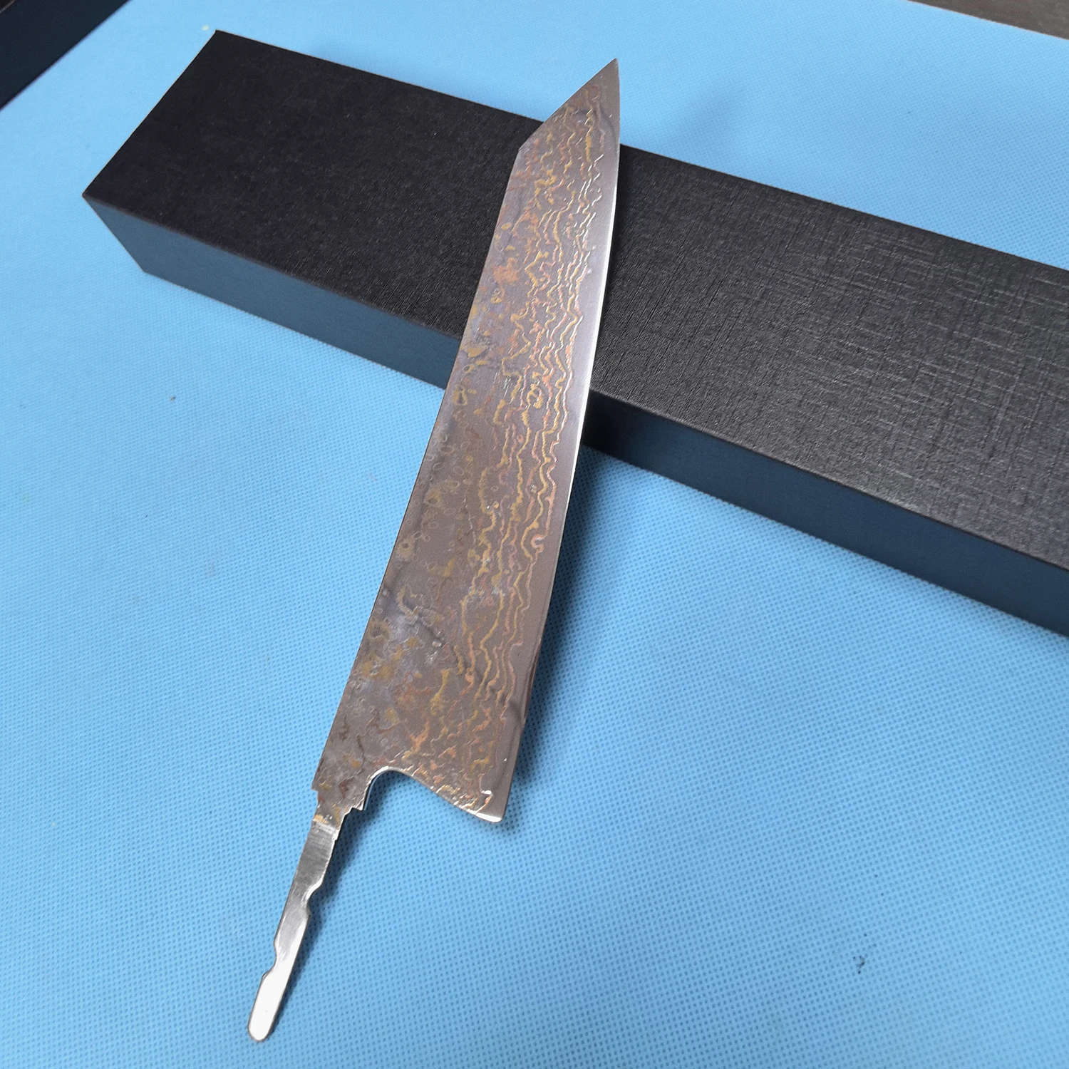 8 Cal nóż Kiritsuke bez uchwytu 97 warstwowy trójkolorowy miedziany Damasus ostrze ze stali kucharzy tasak do krojenia japoński nóż kuchenny