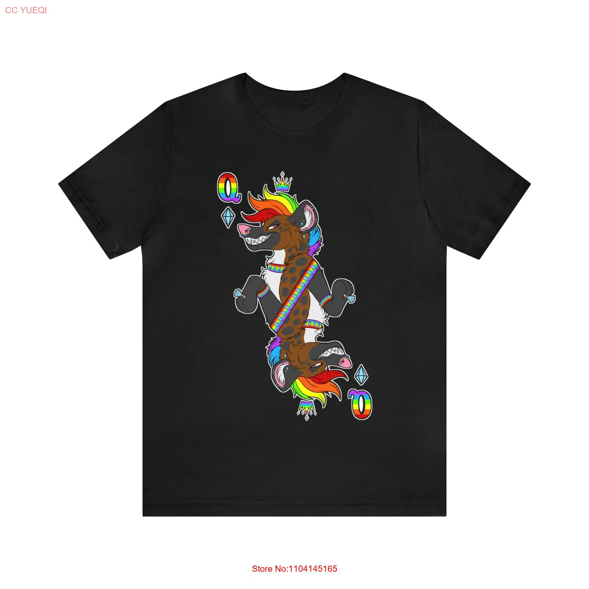 Gayeen Queen of Diamonds Rainbow Gay Pride LGBTQIA Hyena Furry T Shirt long or short sleeves