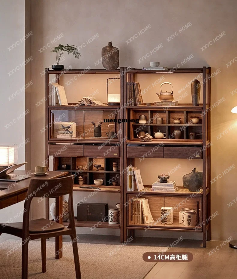 Solid wood combination Bogu frame black walnut tea room display cabinet shelf living room bookshelf