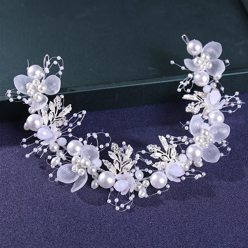 Silver Color Pearl Rhinestone Crystal Headband Tiara Hairband For Women Bride Hair Jewelry Wedding Hair Accessories Hair Band
