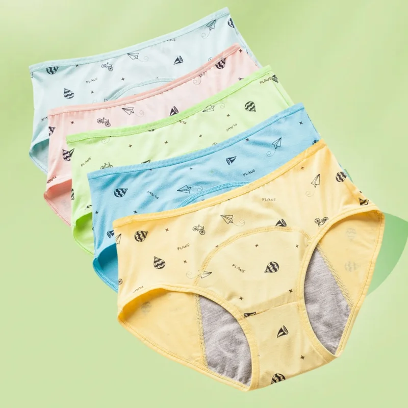 3 pcs Girls Leak Proof Period Underwear Children Menstrual Cotton Soft Cartoon Printed Briefs Modal Kids Sexy Panties