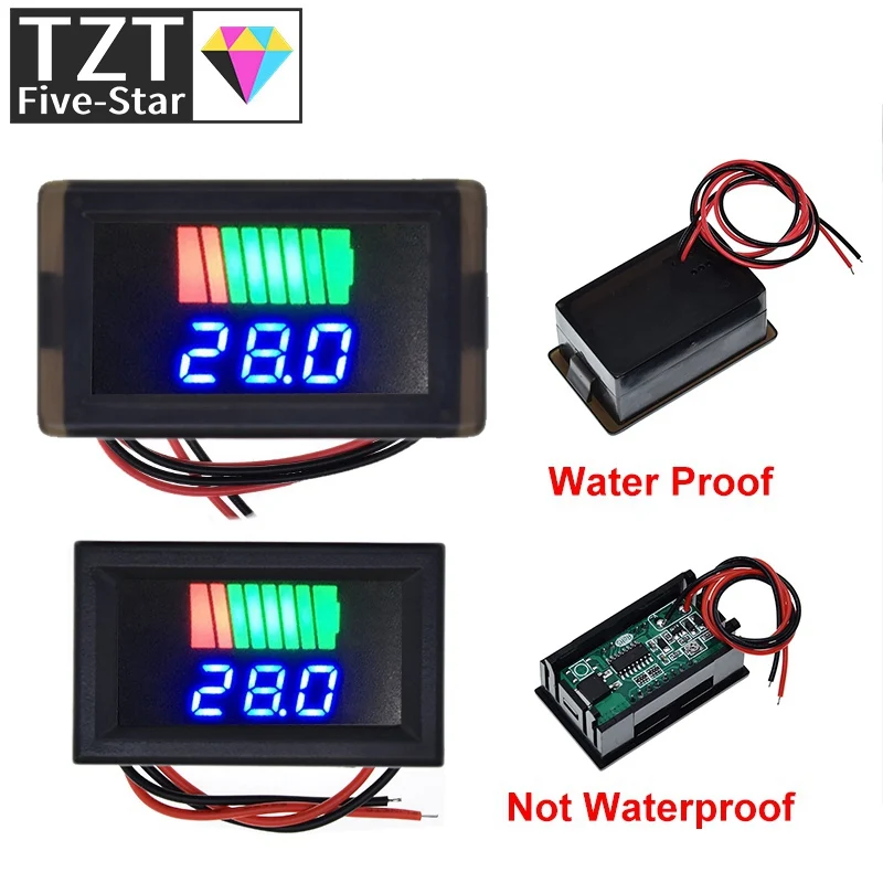 Car Battery Charge Level Indicator 12V-60V Lithium Battery Capacity Meter Tester Blue Display LED Tester Voltmeter Waterproof