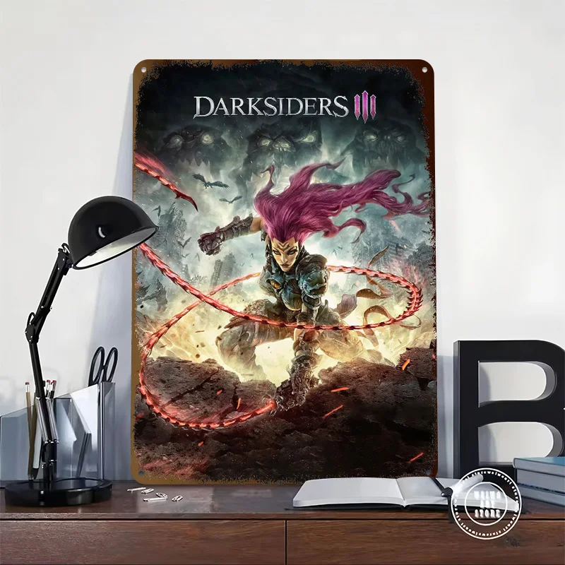 Darksiders III Game Cover Art Tinplate Poster Custom Wall Art Vintage Metal Signs Retro Tin Plaque for Aesthetic Decoration Room