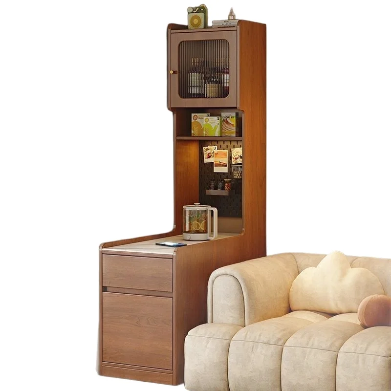 

Solid wood storage sofa side cabinet against the wall, household living room small apartment seam storage locker
