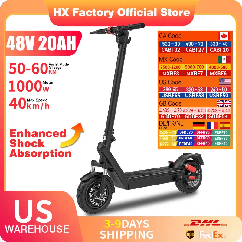 

HX X9B electric scooter 1000W 20AH 40KM/H Electric kick scooters e scooter adults electric skateboards Folding escooter Escooter