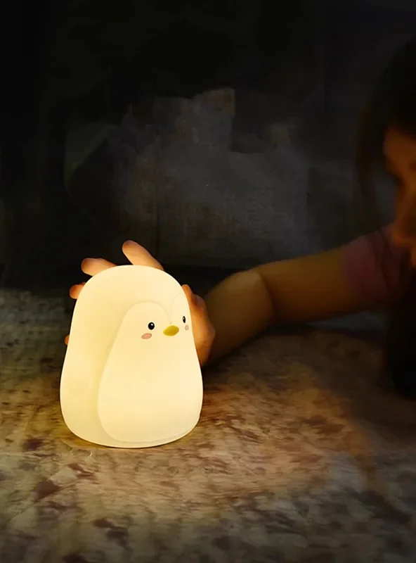Penguin Silicone Night Light LED Pat Switch Children Gift Bedside Bedroom Infant Care USB Rechargeable Batteries Eye Protect