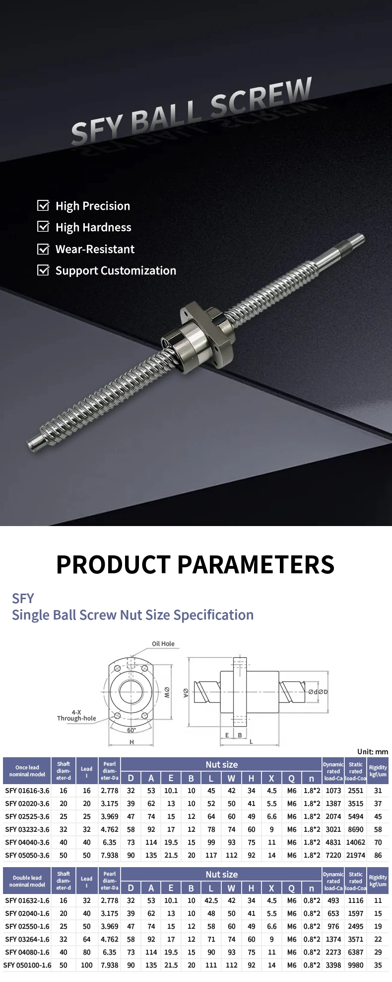 Hochpräzise Kugelumlaufspindel DFU3210 SFS3220 SFY3232 SFE3232 SFU3210 Länge 100-1150 mm mit Kugelmutter CNC-Getriebeteile – Detail 19
