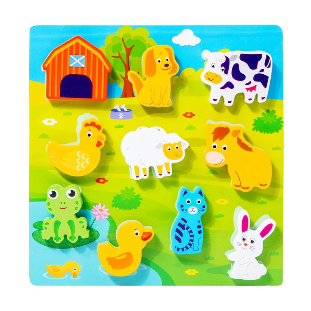 Puzzle 3D Puzzle cognitivo per bambini Giocattolo Puzzle Animali dei cartoni animati Gioco di puzzle coordinato Simpatico giocattolo puzzle in legno Montessori