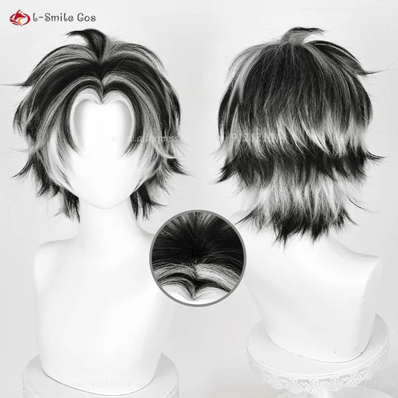 Anime Cos Kotaro Bokuto Cosplay Wig 30cm Silver White Black Wig Heat Resistant Synthetic Wigs Halloween Party Wigs + Wig Cap