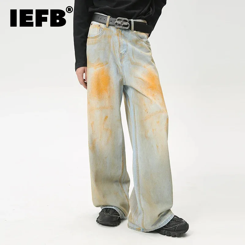 

IEFB American Style Loose Men's Denim Pants Casual Straight Zipper Pockets Worn-out Male Jeans New Chic Autumn 2024 Niche Design