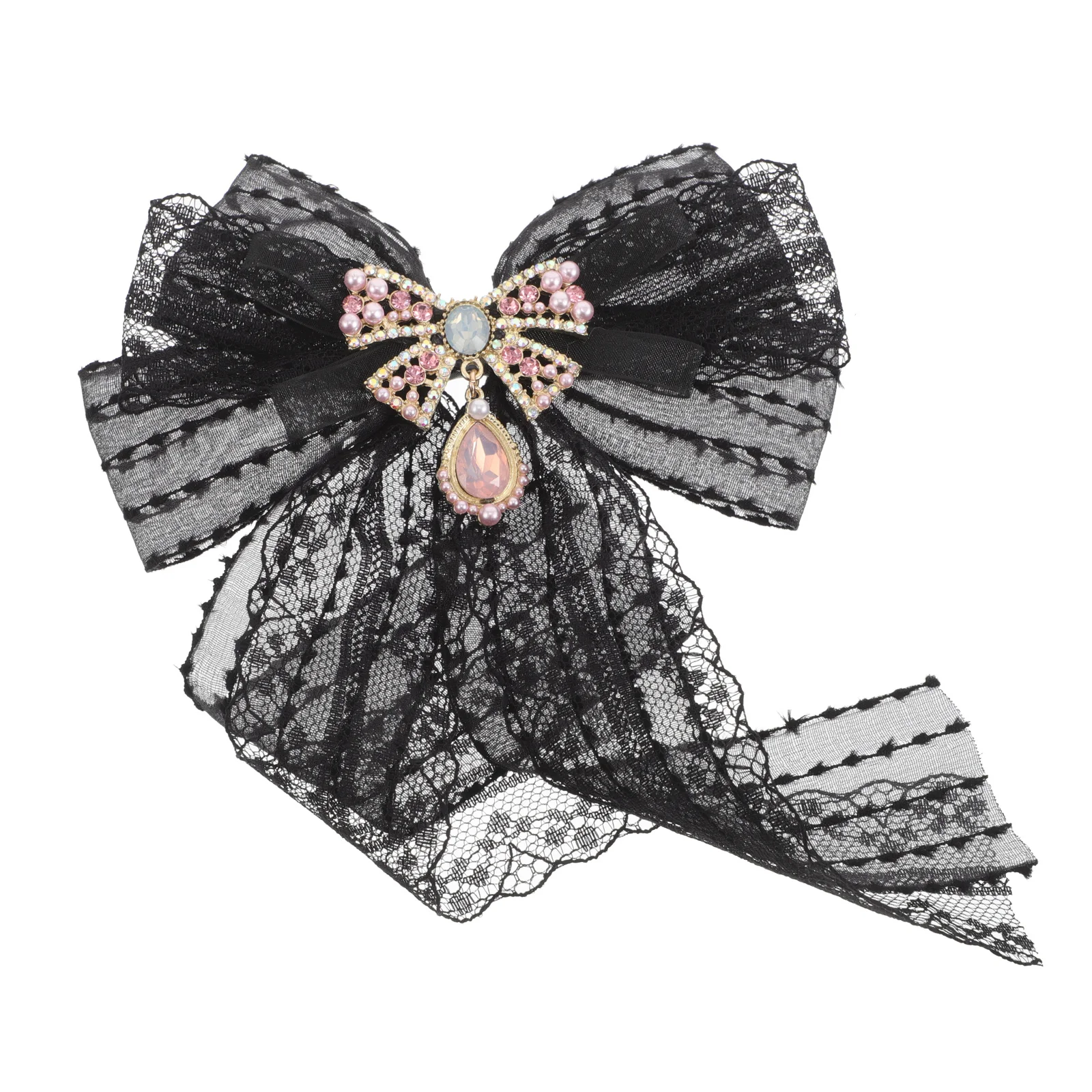 

Elegant Lace Brooch Sweet Charming Bowknot For Women Navy Blue Large Badge Collar Attachable For Dress Suits Special