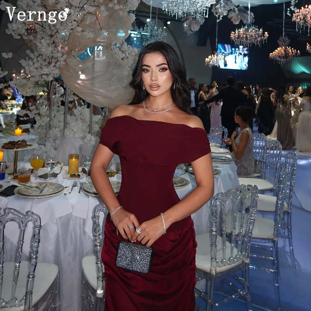 

Verngo бордовое вечернее платье из крепа с открытыми плечами, платье русалки для торжественных случаев, платье макси для выпускного вечера в Саудовской Аравии по индивидуальному заказу