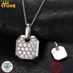 Square Minimalist Mini Iced Out Tag Pendant Necklace For Men Hip Hop Jewelry Moissanite Pendant Sterling Silver Square Pendnat