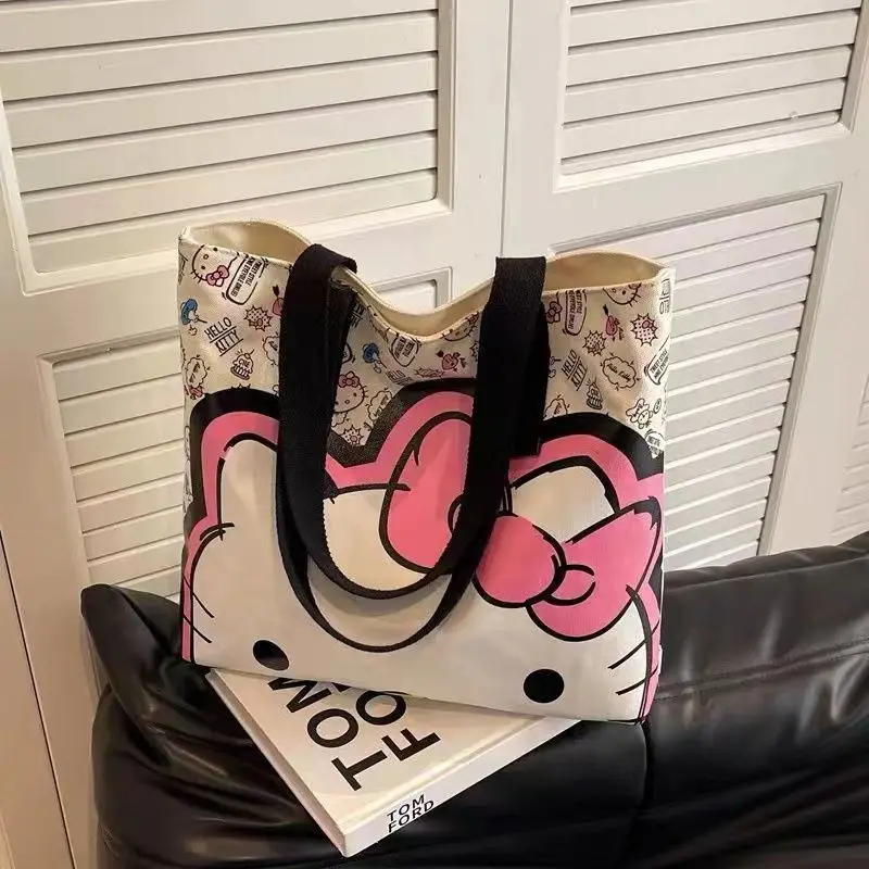 

2024 New Sanrios Hello Kittys Kawaii Shoulder Bags Cartoon Shoulder Bags Kitty Large Capacity Handbag Printing Canvas Girl Gift