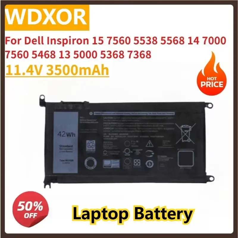 11.4V 3500mAh Laptop Battery WDXOR For Dell Inspiron 15 7560 5538 5567 5568 14 7000 7560 7460 5468 13 5000 5368 5378 7368