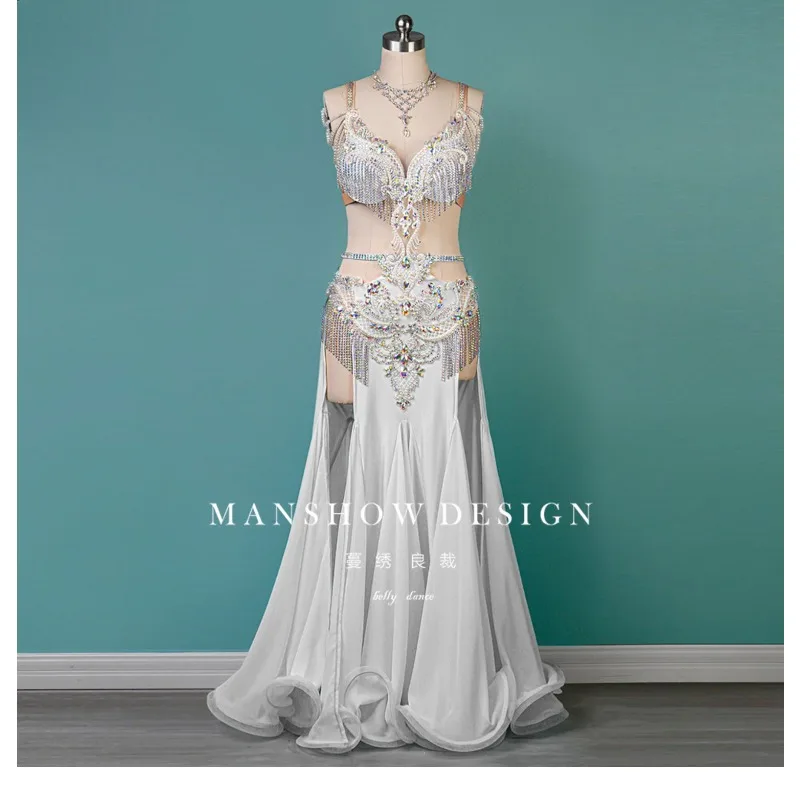 

Customized Belly Dance Costume Performance Dress Women's New Sexy Tassel Long Dress Fairy White Set Competition Uniform Women