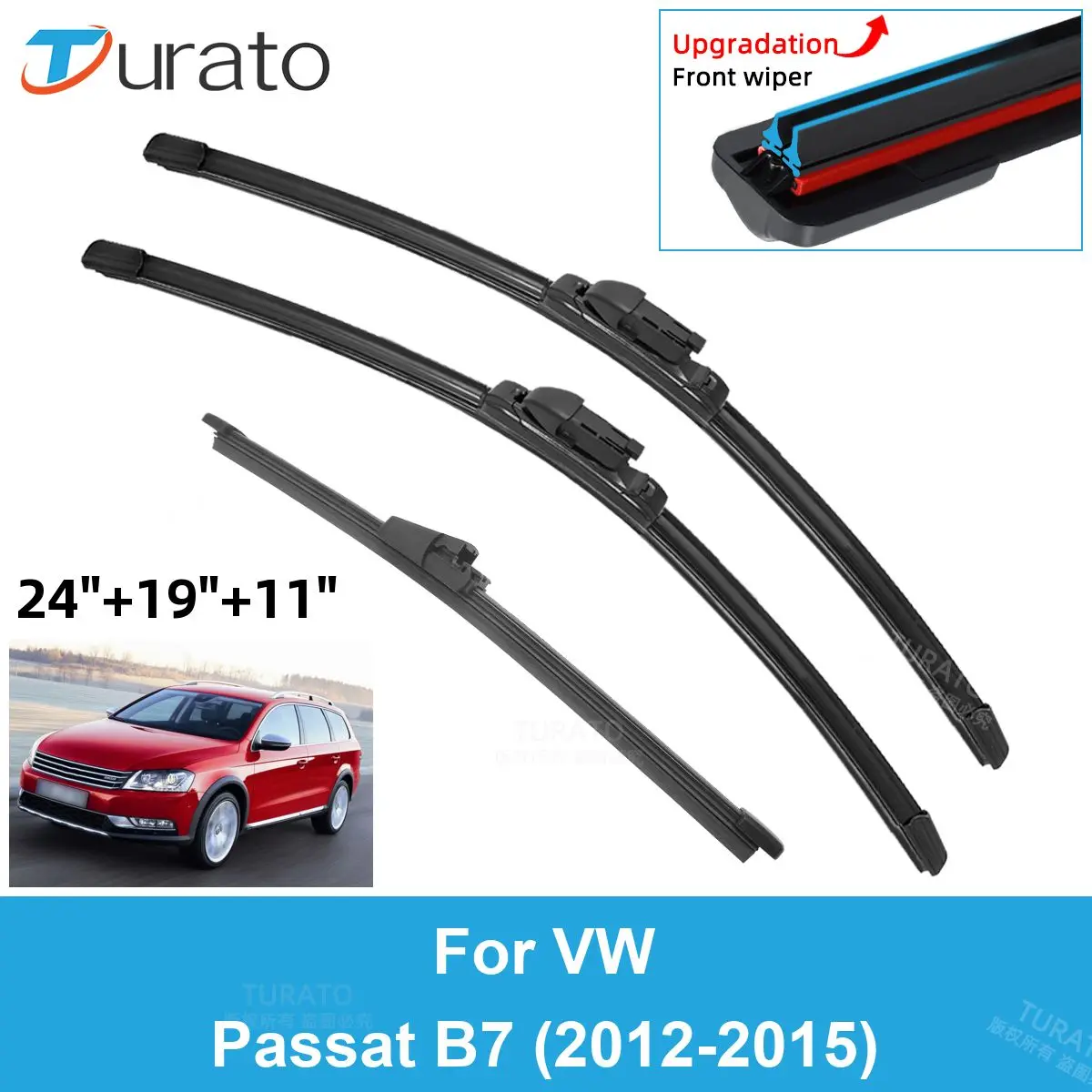 

3PCS Car Wiper Blades for 2012-2015 VW Passat B7 Front Rear Windshield Wipers Double Rubber Car Accessories 2012 2013 2014 2015