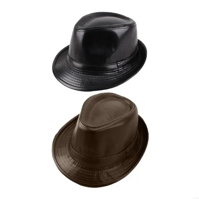 

X7XE PU-leather Gentleman Britain Hat Top Hat Cowboy Casual Vintage Hat Unisex