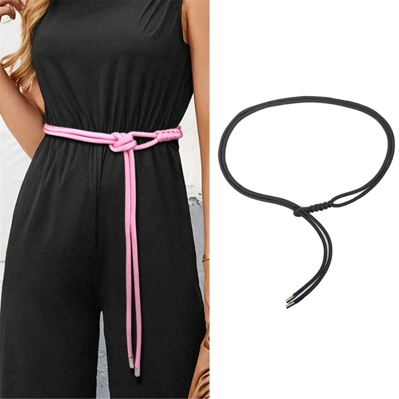 

Adjustable Length Waist Belt Women Weaving Belt Plain Color Braided Belt Thin Waistband Vacation Dress Waist Rope