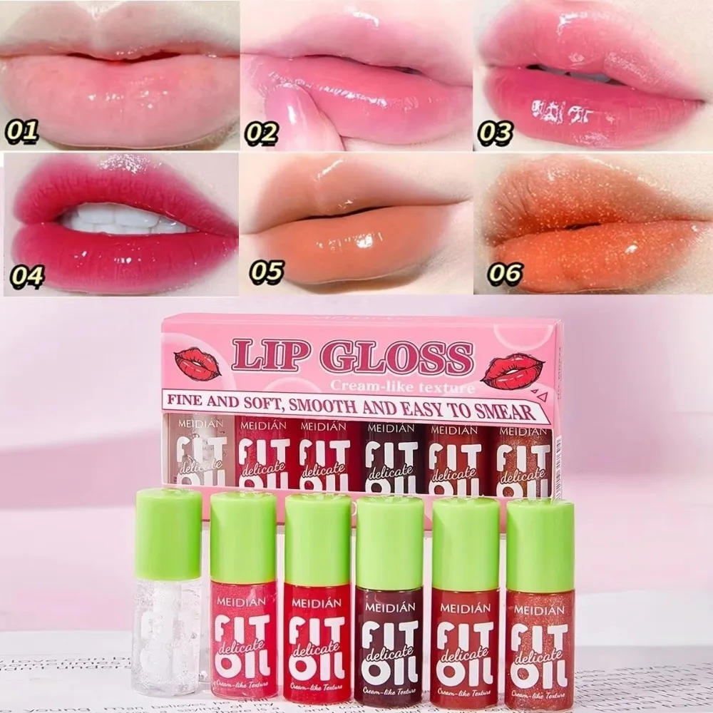 6 Pcs Waterproof Lip Oil Set Brightening Moisturizing Liquid Matte Lipsticks Glossy Shimmer Sheer Tint Hydrating Lip Balm