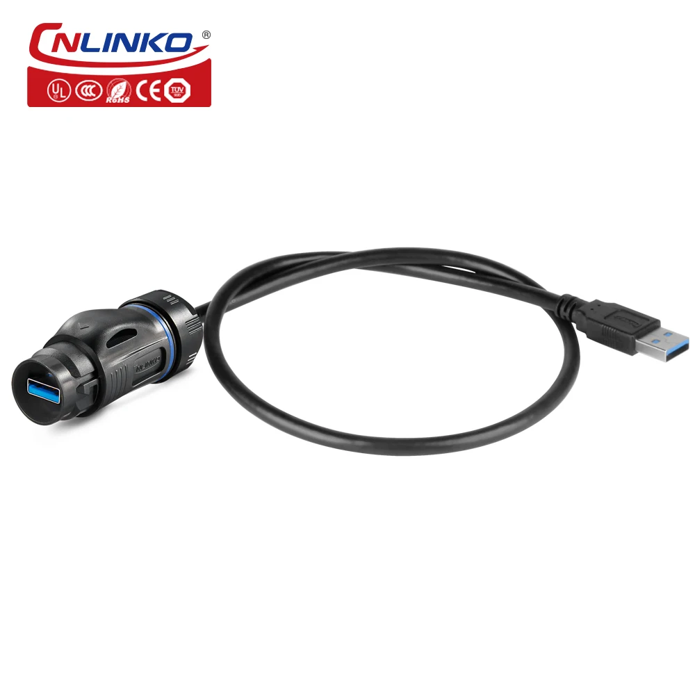 CNLINKO M24 Waterproof Solder USB Connector USB 3.0 Data Transfer Male Plug with Extended Cable Female Socket Charging Connector