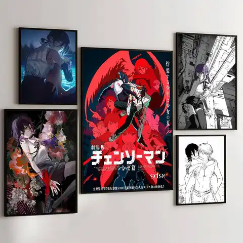 Anime Chainsaw Man Il film Reze Arc Movie Poster adesivi Retro adesivo in carta Kraft Room Bar Cafe Pittura murale di arte estetica