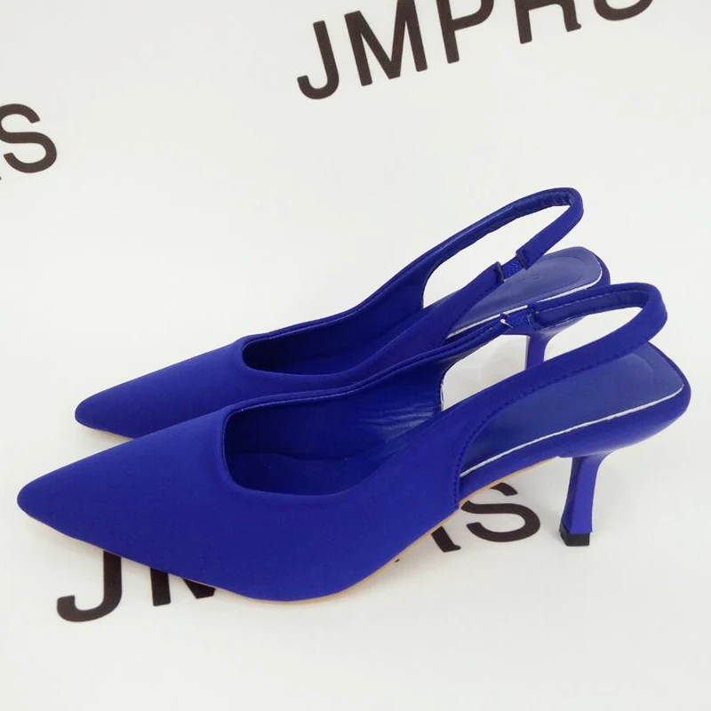 JMPRS Women Simple Blue Slingback Pumps 2023 Summer Elegant Pointed Toe High Heels Shoes Woman Solid Thin Heel Sandals for Women