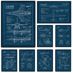 Fighter Jet Airplane Aviation Blueprint Poster F-16 Fighting Falcon F-22 Raptor American Aircraft Canvas Picture Wall Home Decor