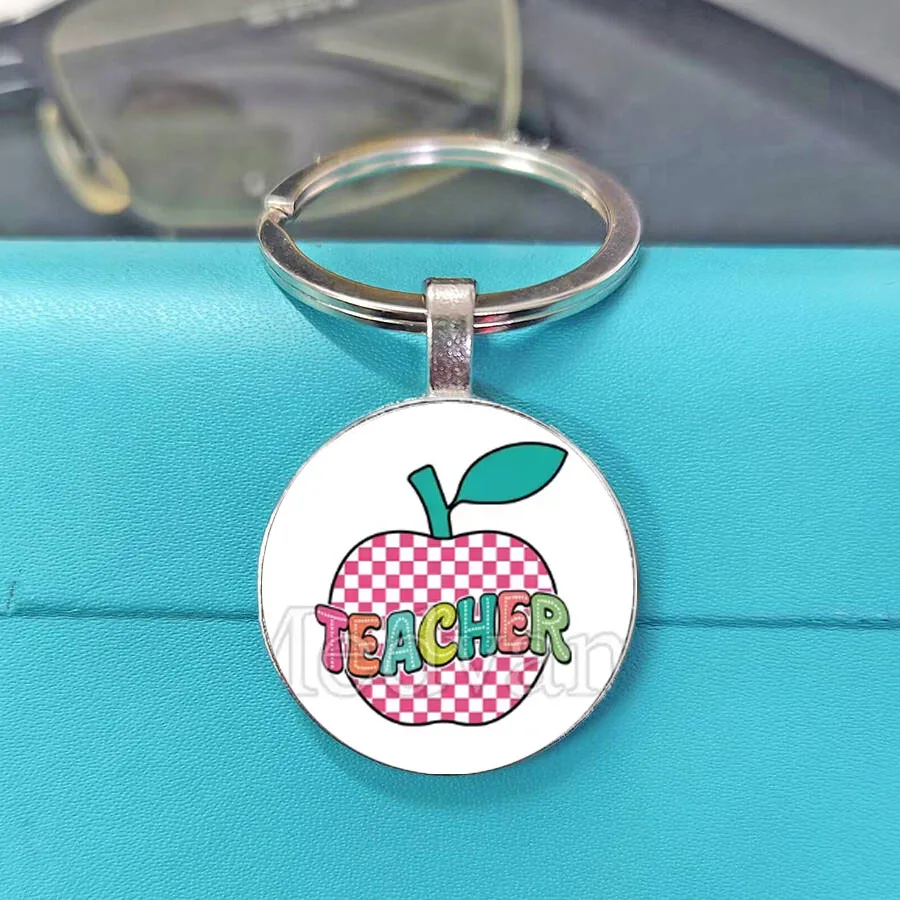 New Teacher Keychain Thank you Teacher Text Glass Keychain Teacher Exclusive Keychain Gift ﻿