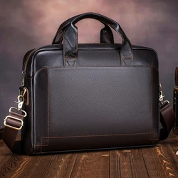 Men's leather handbag, top layer cowhide briefcase, leather laptop bag, diagonal cross office bag