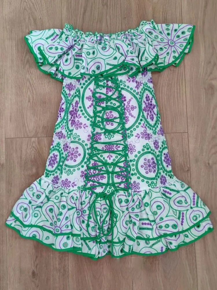 VGH Fora Do Ombro Strapless Vestidos Para As Mulheres de Slash Neck Borboleta Manga Alta Wasit Patchwork Ruffles Mini Emagrecimento Vestido Feminino