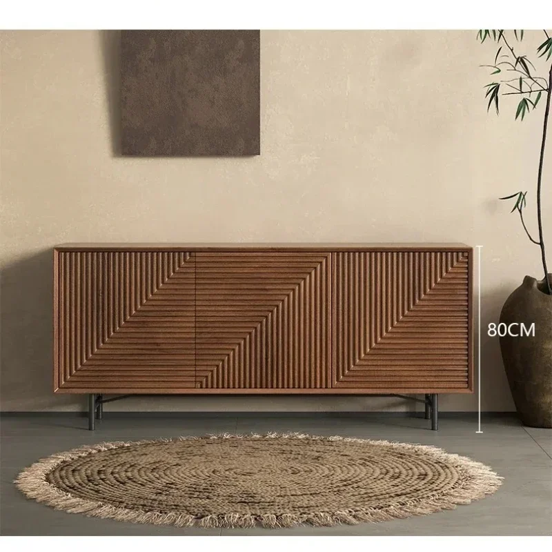 X light luxury dining side cabinet storage medium ancient style home wabi sandy wind solid wood entrance cabinet