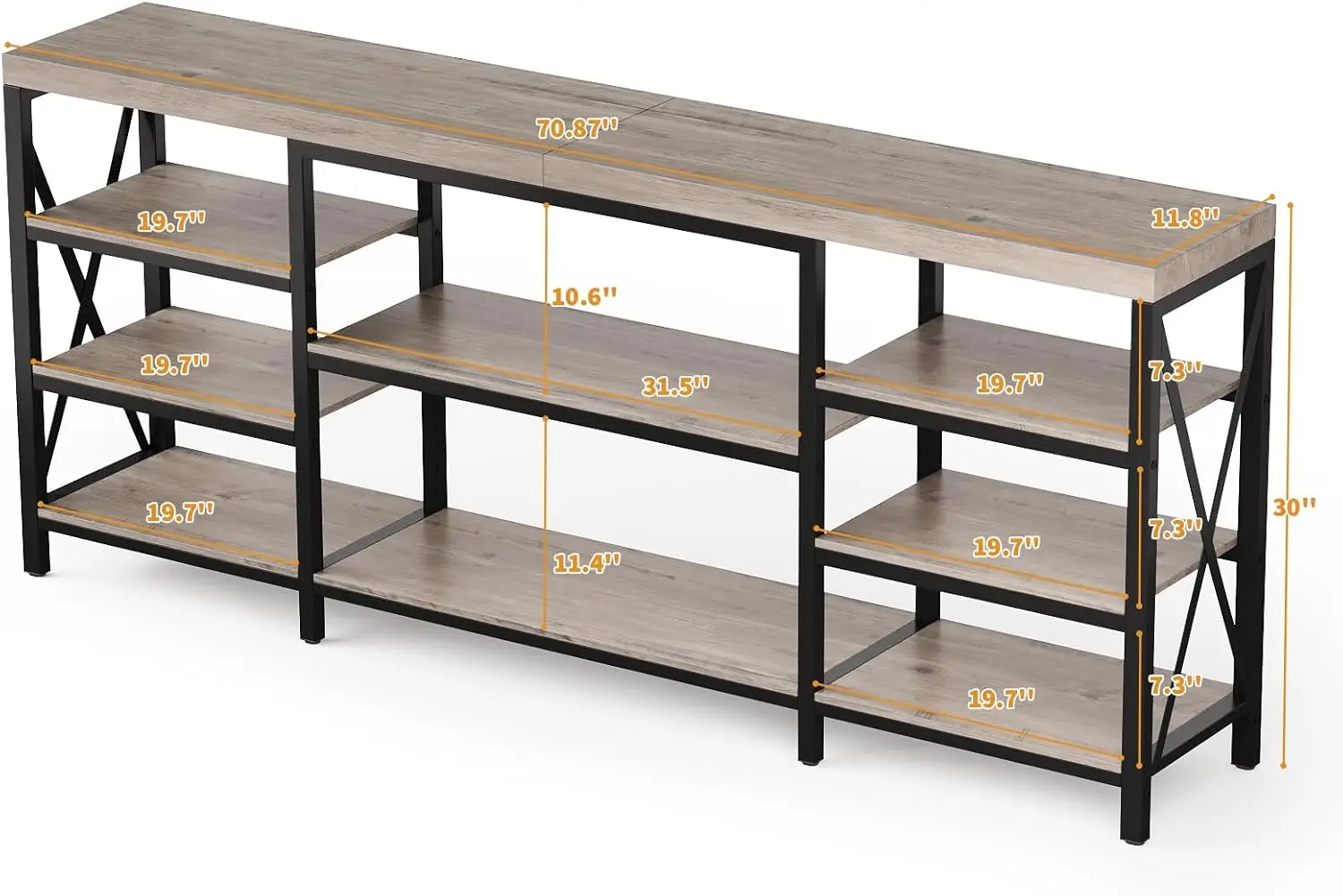 Console Table, Extra Long Entryway Table, 70.9 Inch Sofa Table with 9 Tier Storage Shelves for Hallway