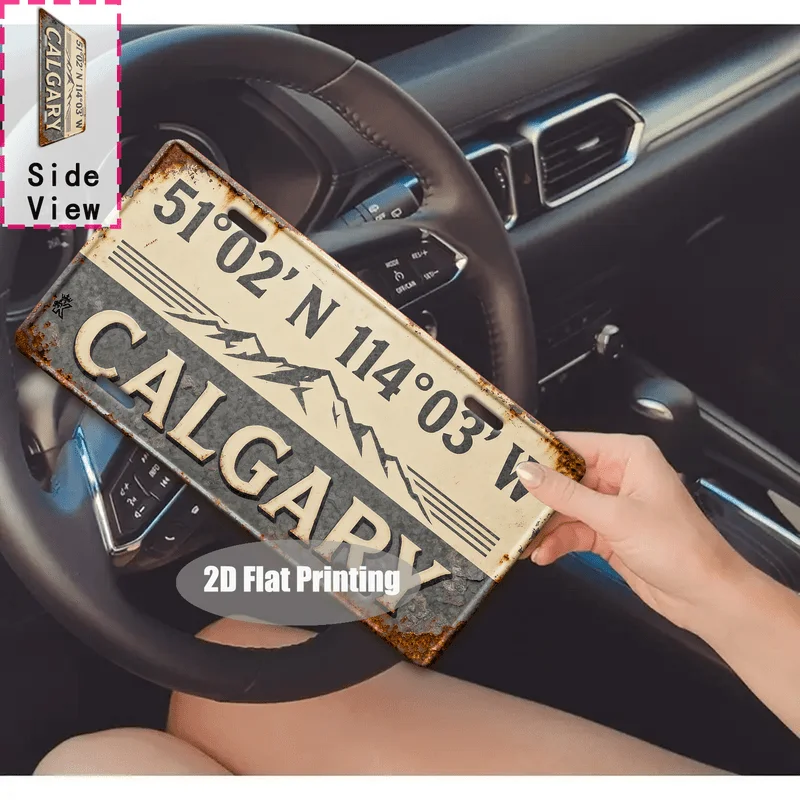2D Flat, 1pc Vintage Calgary Alberta Canada Metal Wall Art Sign - Rustic Aluminum Indoor/Outdoor Decor with Calgary Coordinates