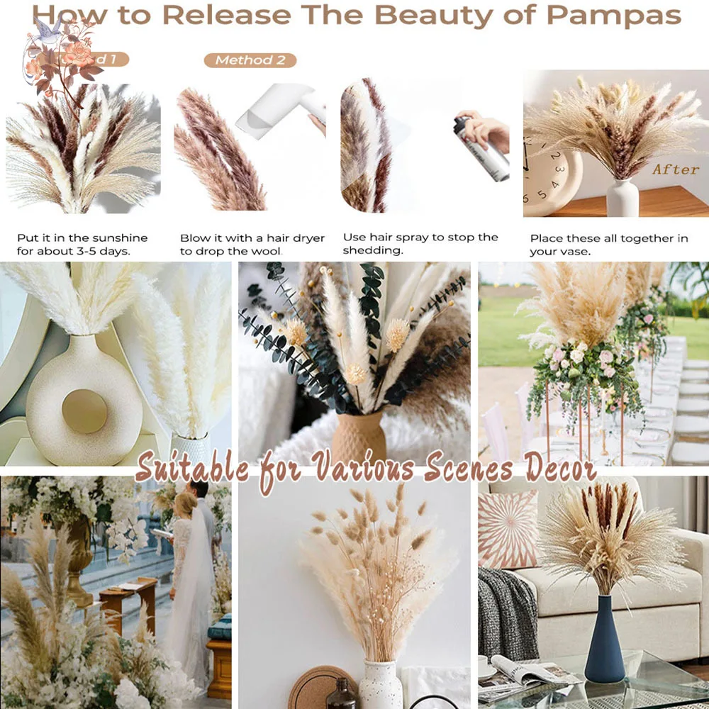 40pcs White Natural Dried Flower Bouquet Elegant Boho Chic Home Vases Fillers Baby's Breath Bundles Birthday Party Wedding Decor