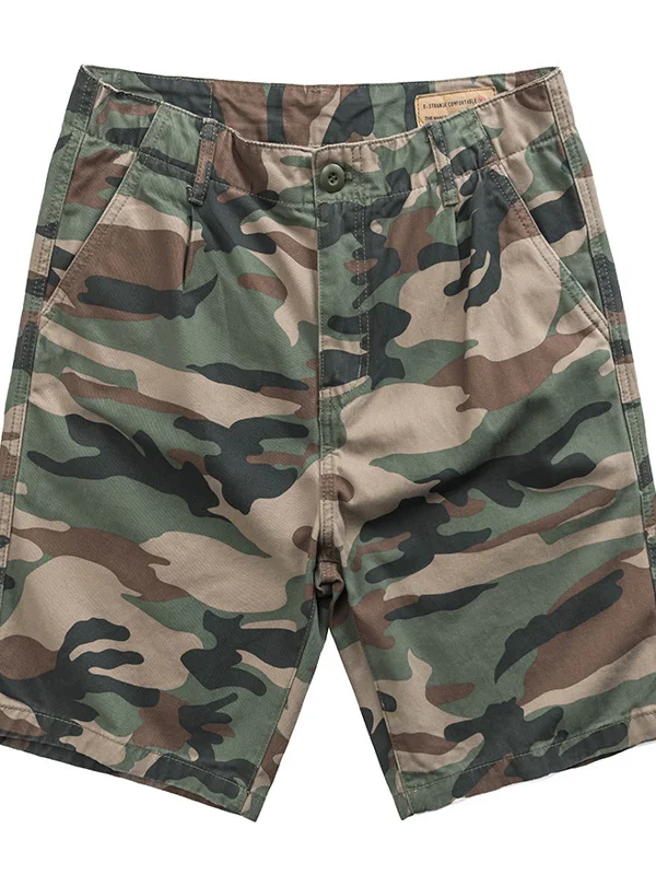 

Men's Camouflage Shorts Pure Cotton Five-Quarter Loose Straight Leg Mid-Waist Summer Casual American Style Retro Japanese