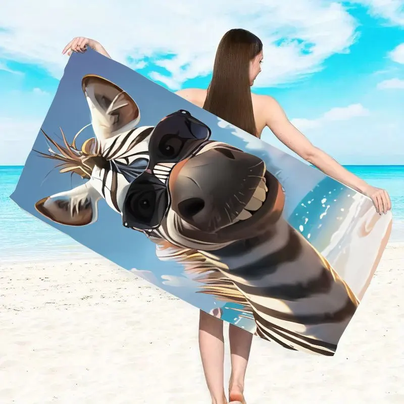 Funny Zebra Head Beach Towel Cartoon Animal Print Soft Quick-Dry Large Bath Towel for Travel Swim Pool Summer Fun